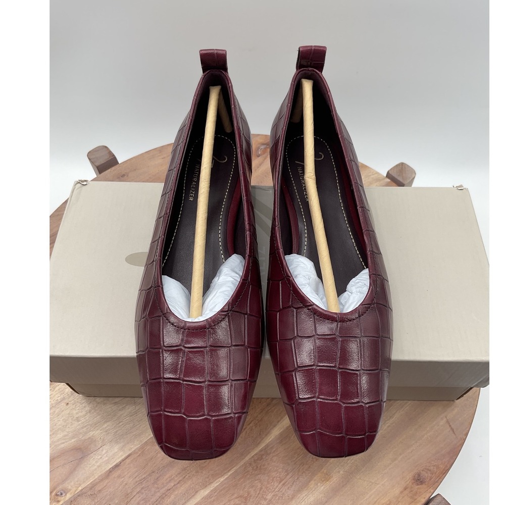 Naturalizer 27 Edit Burgundy Croc Embossed Leather Square Toe Ballet Flats